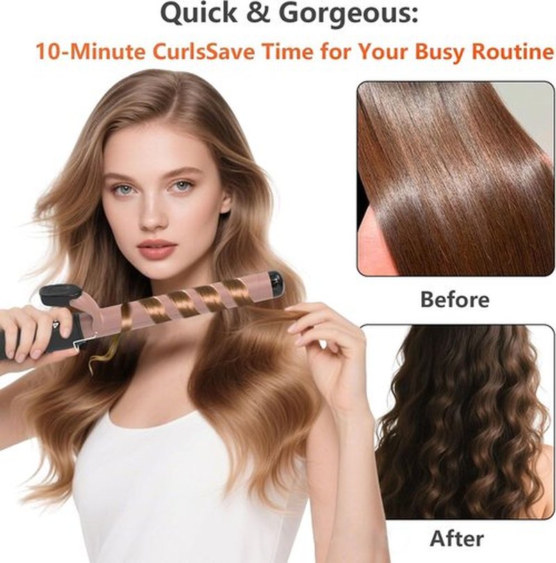Skiennix 1-1/4 Inch Curling Iron - Fast Heating Ceramic Curler with LCD Display, Adjustable 180°F-450°F, Rose Gold