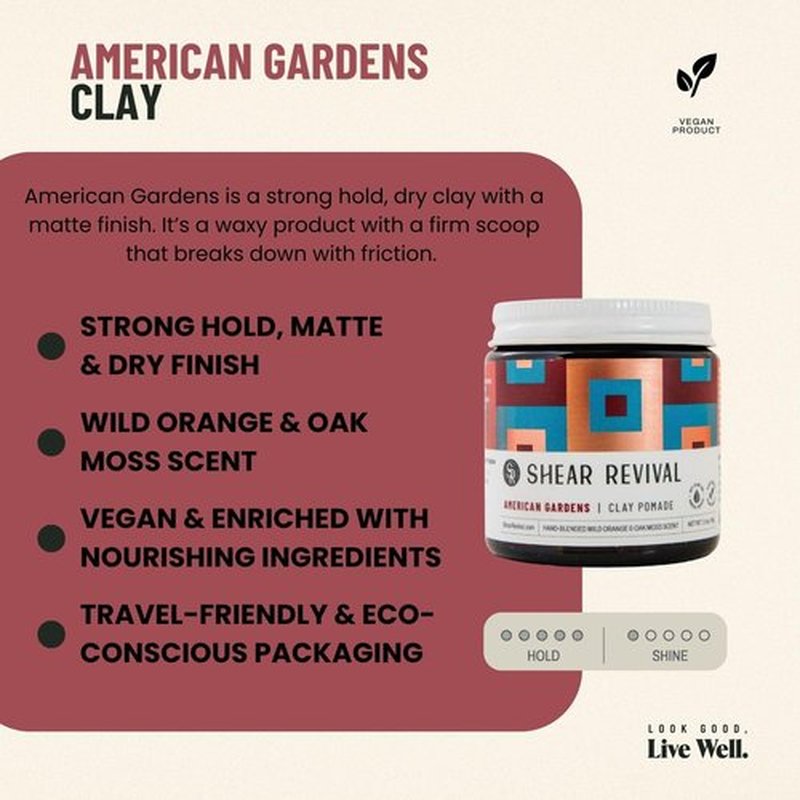 Shear Revival Clay Pomade for Men & Women - Vegan Strong Hold, Matte Finish, 3.4oz, Orange & Oakmoss Scent