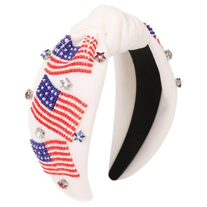 Gmmidea American Flag Knotted Headband 4th of July USA Flag Accessories Beaded Rhinestone Star Headband 4th of July Outfits for Women Girls Sparkle Patriotic Party Favors