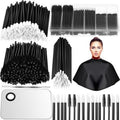Maitys Makeup Tools Kit - 260 Disposable Brushes, Applicators & Organizer Box | Waterproof Cape & Palette (Black)