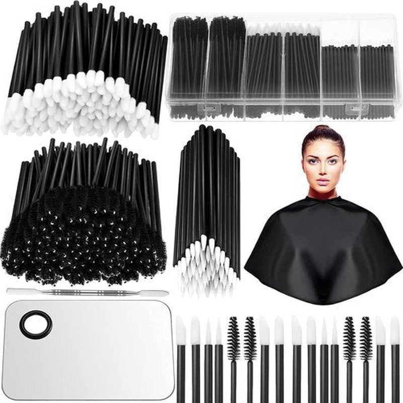 Maitys Makeup Tools Kit - 260 Disposable Brushes, Applicators & Organizer Box | Waterproof Cape & Palette (Black)