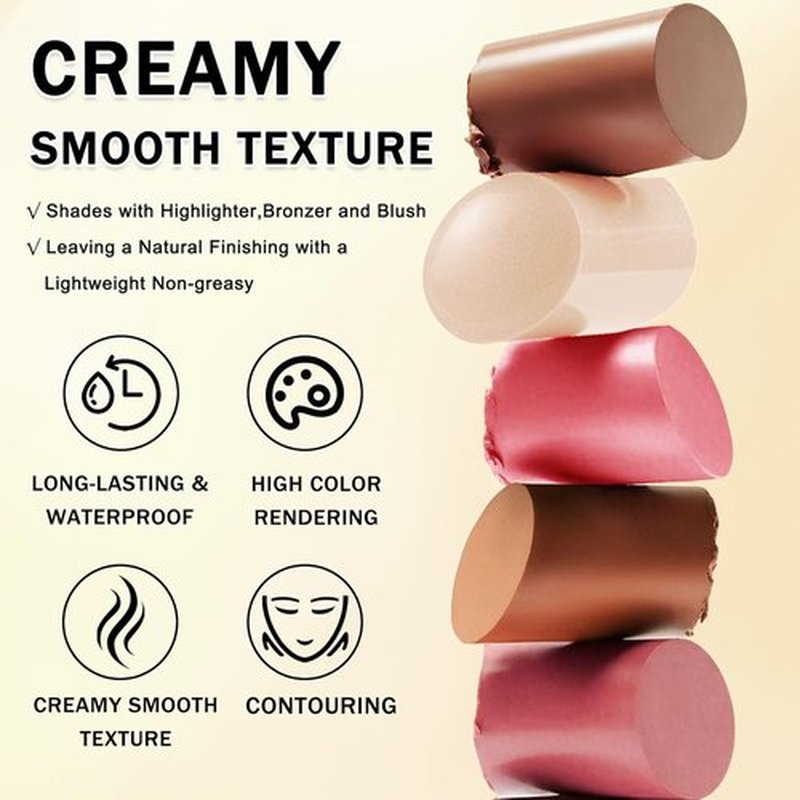 IONSGAKO Cream Contour Stick Makeup Kit - Double-Ended Highlighter & Bronzer | 6 Colors for Easy Sculpting