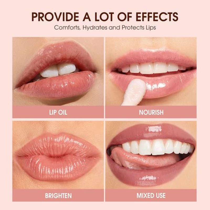 Mrettick Plumping Lip Oil 4 Packs Hydrating Lip Glow Oil Fruit Extract Lip Gloss Moisturizing Lip Balm and Tinting for Dry Lips