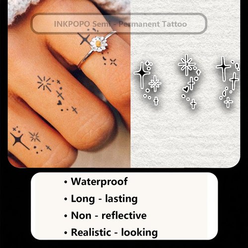 INKPOPO 3 Sheets Semi-Permanent Tattoos for Adults, 7-15 Days Longwear, Waterproof & Realistic Finish, Adult Art Temporary Tattoos, Finger Tattoo Series 123