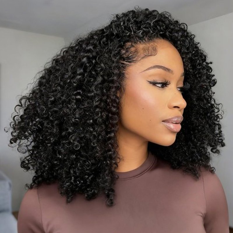 KISS HAIR Kinky Curly Half Wig Human Hair | 200% Density 3 In 1 Seamless Flip Over Kinky Half Wig Curly Human Hair Wear and Go Glueless Half Wigs for Women Drawstring Headband Wig Human Hair 20 Inch