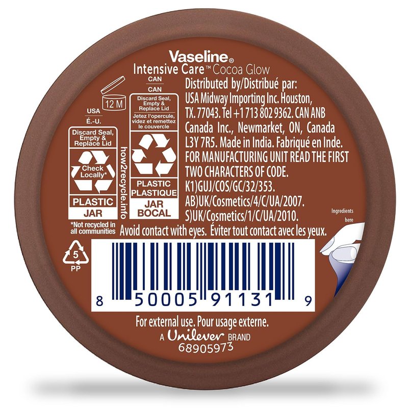 Vaseline Cocoa Glow Body Cream 6-Pack – Pure Cocoa Butter 48H Moisturizing Cream for Dry Skin, Travel-Size, 2.53 Fl Oz Ea