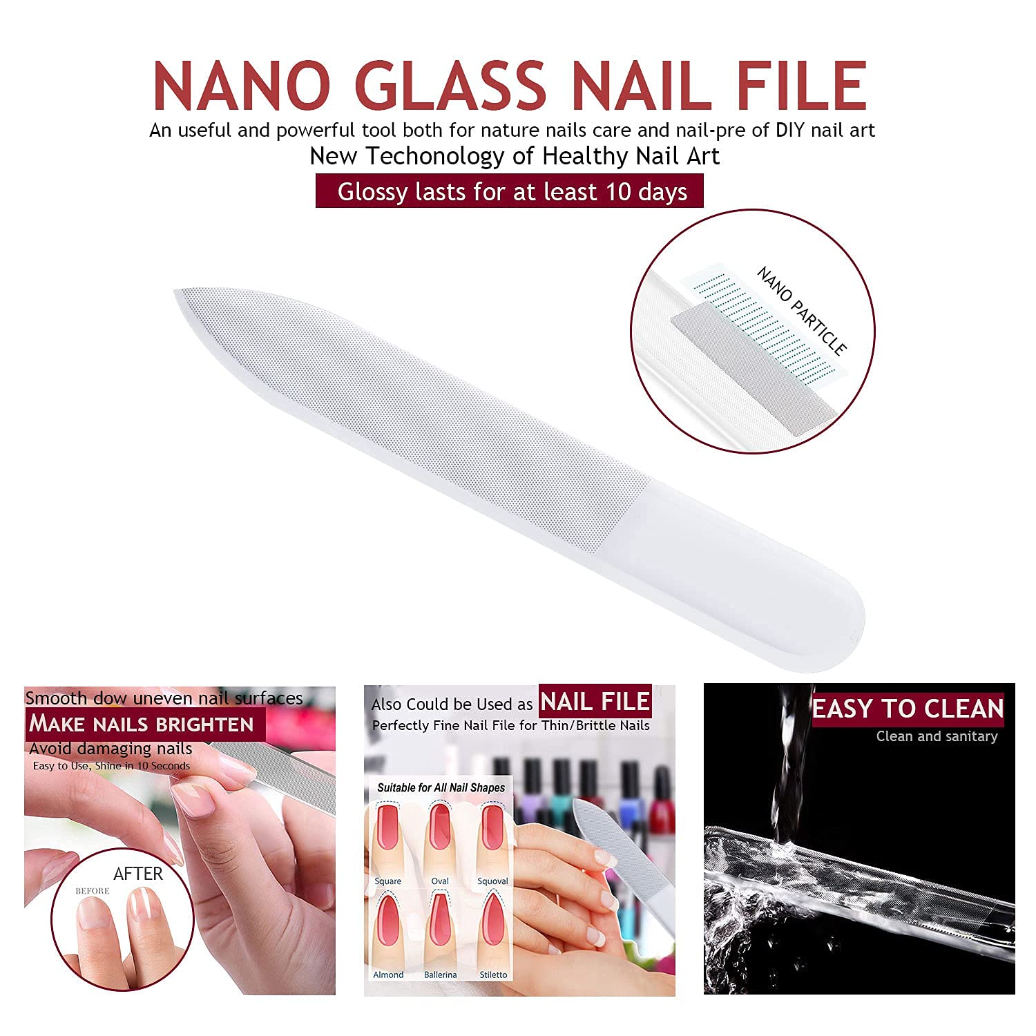 HANTEKAS Manicure Set Nail Clippers Kit 5 Pieces in 1 Stainless Steel Professional Grooming Nail Care Tools Including Nano Glass Nail Shiner Buffer File Gift for Men Husband Boyfriend Parents Women
