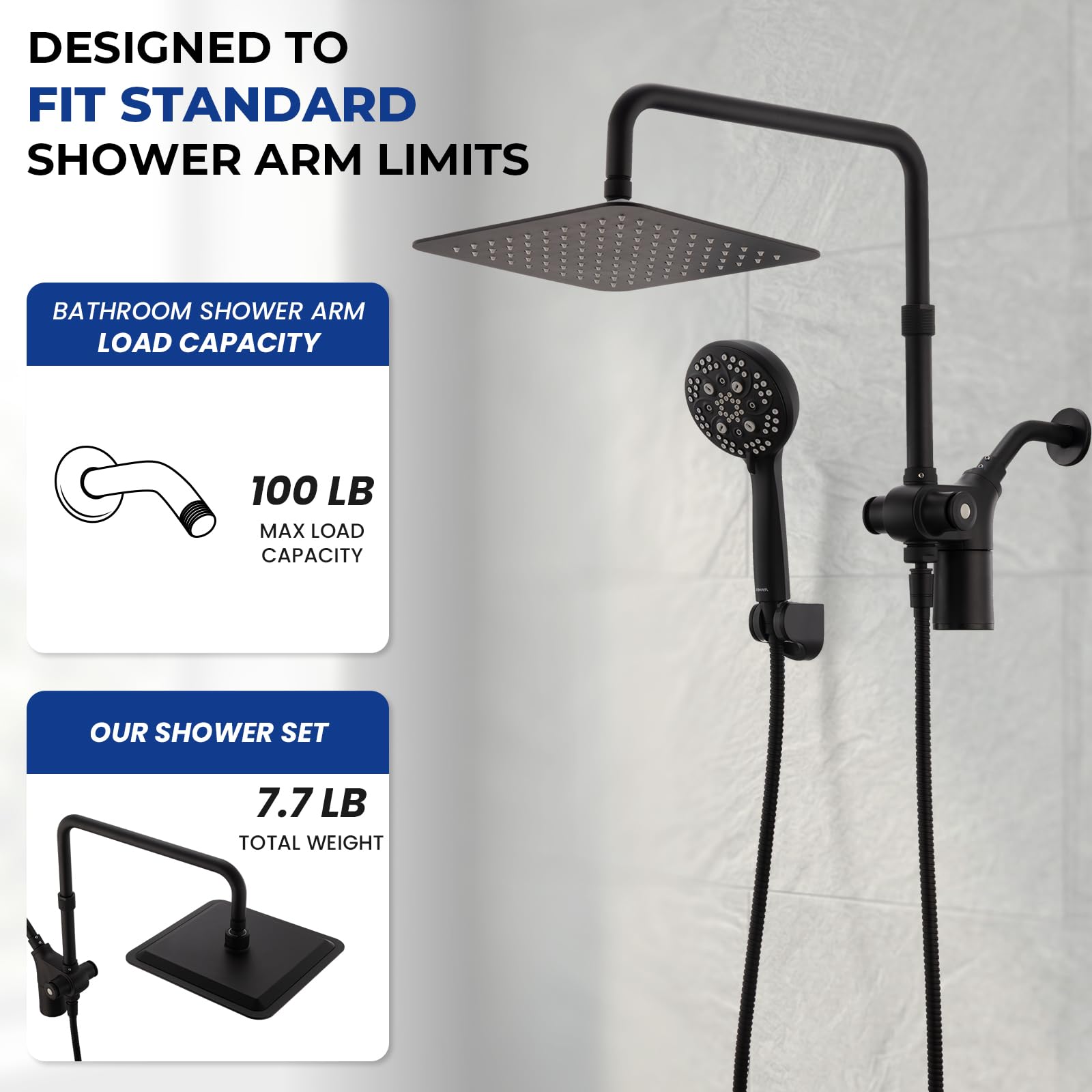 Ryamen Upgraded Dual Shower Heads Combo, 10 inch Filtered Shower Head with Handheld, 3-Way Rain Shower Head with Filters, 7 Settings Handheld Spray, High Pressure, Height Adjustable (Black)