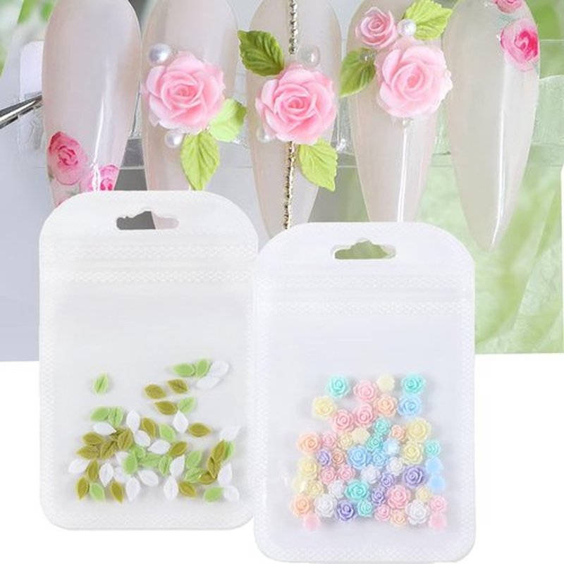 Flower Leaf Nail Charms 3D Mini Charms for Nails Design Nail Floral Leaves Flat Back DIY Nail Art Decoration for Women Girls Spring Nails Art Supplies Accessories 2 Bags