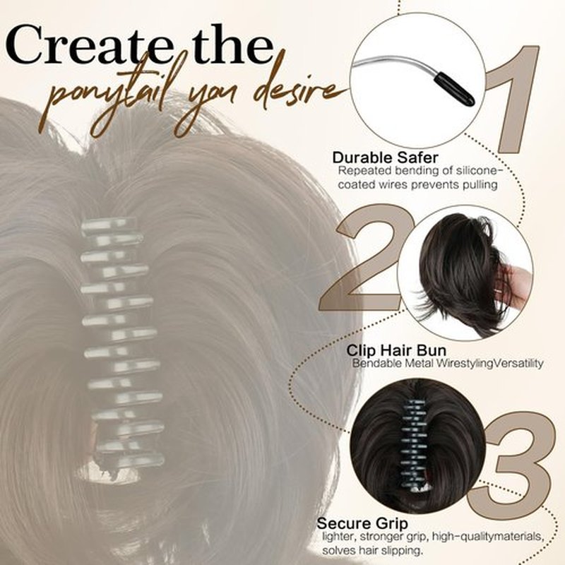 Sotpmal Short Claw Clip Ponytail Extension, DIY Bendable Metals for Messy Bun & Natural Wavy Look, Heat Resistant Synthetic Hairpiece for 3-Minute Fast Styling, Daily & Party-Black