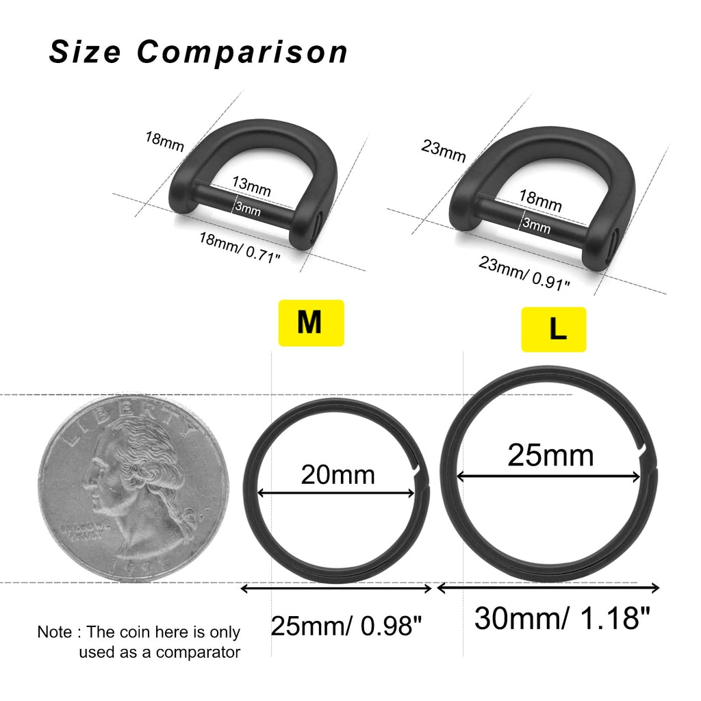PJYTAC Titanium Keychain Rings Heavy Duty Side Push Key Rings for Car Keys Easy Quick Release EDC Split Keyrings (1, Black, Medium)