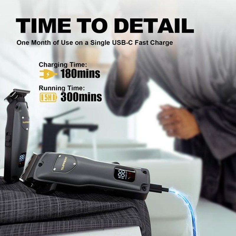 SUPRENT Hair Clippers for Men Professional, USB-C Rechargeable Cordless Clippers for Hair Cutting, Mens Hair Clippers and Trimmer Kit for Barber with LED Display for Barbers & Home Use