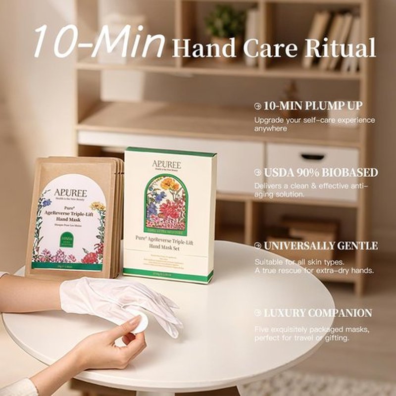 APUREE Anti Aging Hand Mask Gloves: 10-Minute Repair& Extra Moisture (5 * 30g)| for Severely Dry & Cracked Hands | Luxury Home SPA & 7 Peptides Collagen| All Skin Types| Vegan & Cruelty Free
