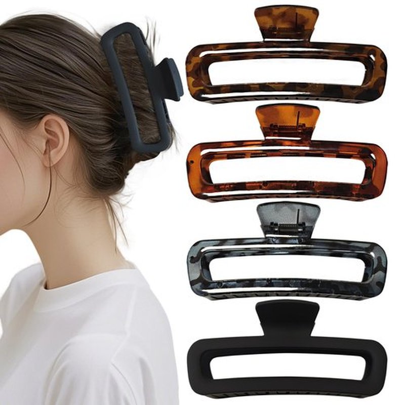 Markuii 5 Inch Large Unbreakable Hair Claw Clips, No Slip Matte & Glossy Not Easy to Break Square Clip for Women Thick Long Curly Hair, 4 Pack