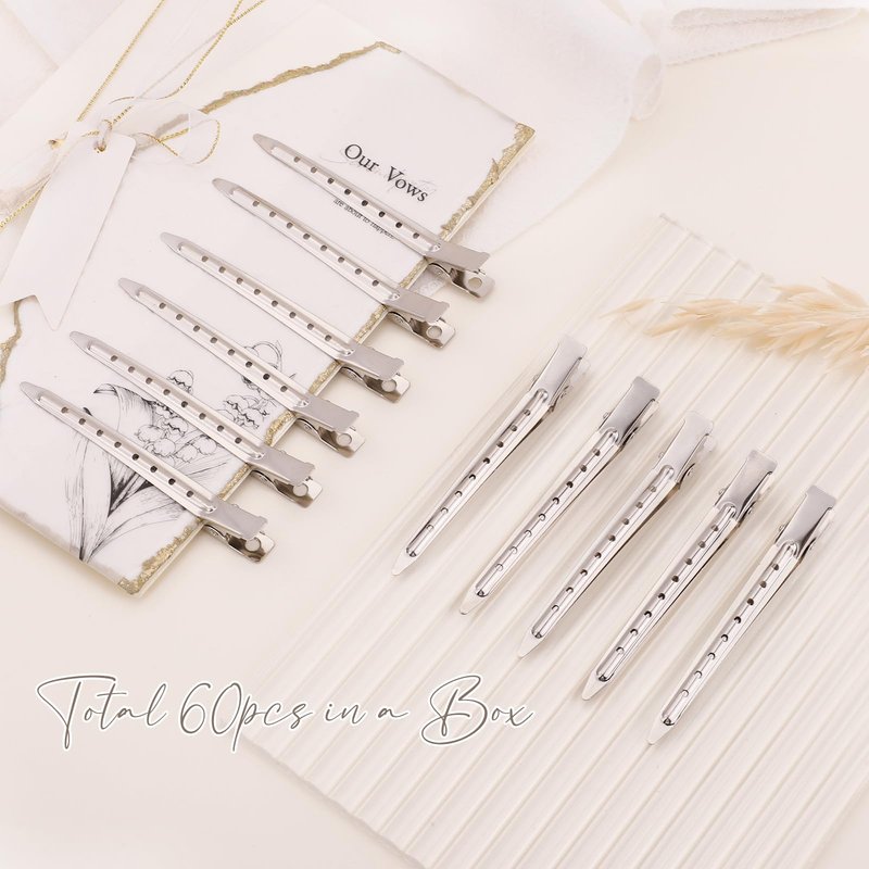 yoyokid 60PCS Hair Clips For Styling, 3.5inch Metal Duck Billed Hair Clips For Styling Sectioning, Curler Alligator Clips Hair Pins For Thick Hair Roller Salon, Silver