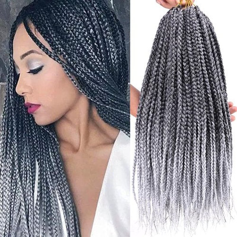 8 Packs Goddess Crochet Box Braids Pre looped Box Braid Crochet Hair for Black Women 18 Inch Silver Gray 3X Knotless Crochet Box Braided Hair Extensions Straight Knotless Braiding Hair(Tgrey#)