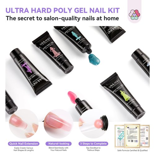 SAVILAND Hema-Free Poly Gel Nail Kit for Pretty Gift: 36 Colors Poly Gel Nail Starter Kit with Slip Solution and Mini U V Lamp Curing Light for Quick Extension Home DIY, Manicure Tools for Starter