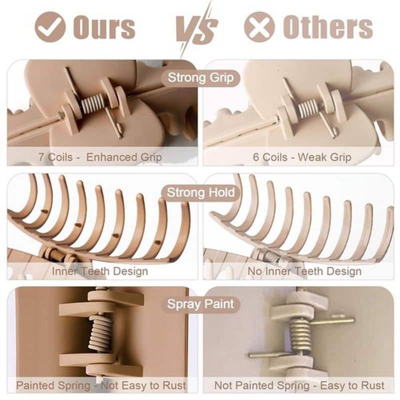 TOCESS Hair Claw Clips for Women - 8PK Large Neutral Matte Jumbo Hair Clips for Thick, Thin, Long, Short, Curly Hair Girls, Big Jaw Clip Set for Daily Use
