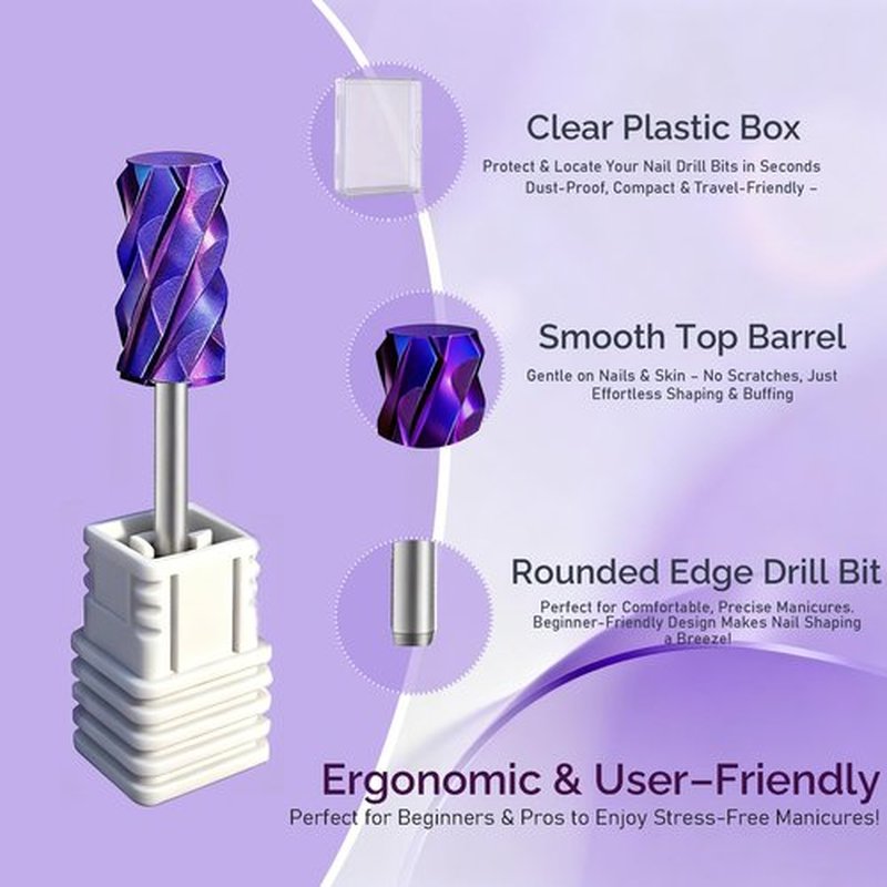 Lumcrissy Professional Nail Drill Bits Set, 3/32'' Carbide Tungsten Bits,5XC, Professional Electric Cuticle Cleaner, Two Way Rotation for Acrylic Nails (Purple, 5XC)