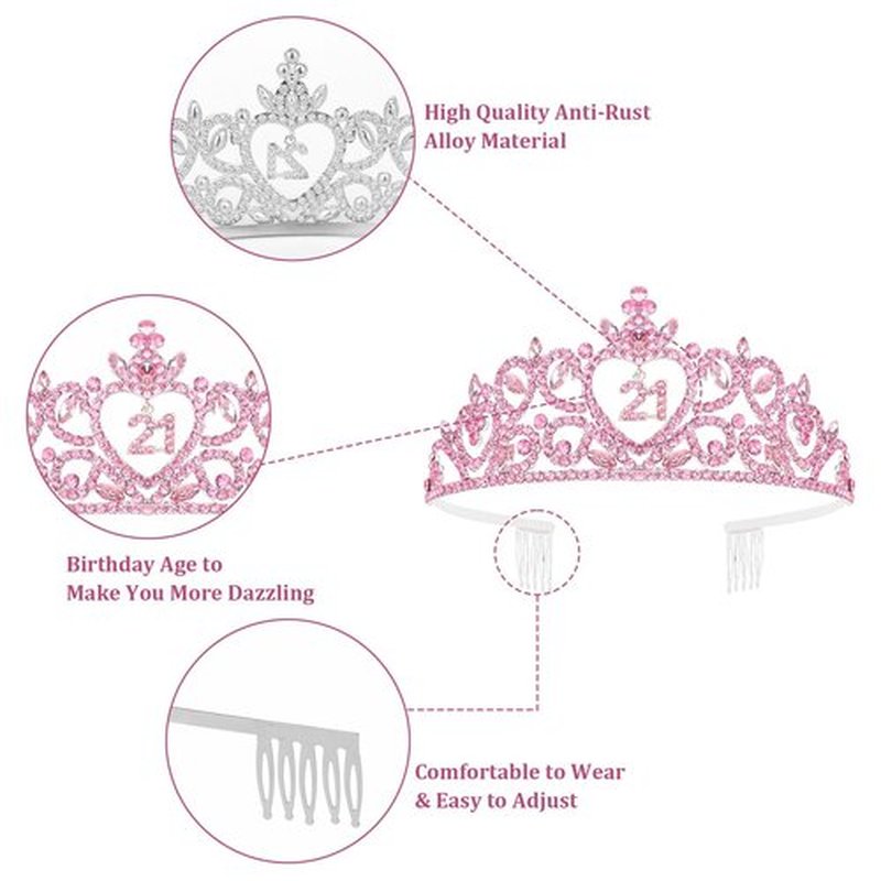 Araluky Pink 21st Birthday Decorations for Her with Happy 21st Birthday Sash for Women 21st Birthday Crown 21st Birthday Sash and Crown 21st Birthday Gifts for Her