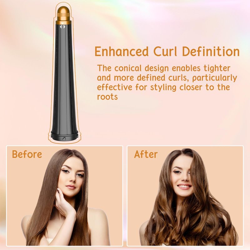 ZEPHBLOW Hair Long Conical Barrel for Dyson Airwrap, 0.78-1.4Inch/ 20-36mm Conical Long Curling Barrels Compatible with Airwrap HS01/05, Self-Curling Hair Roller Curlers Attachment, Gold