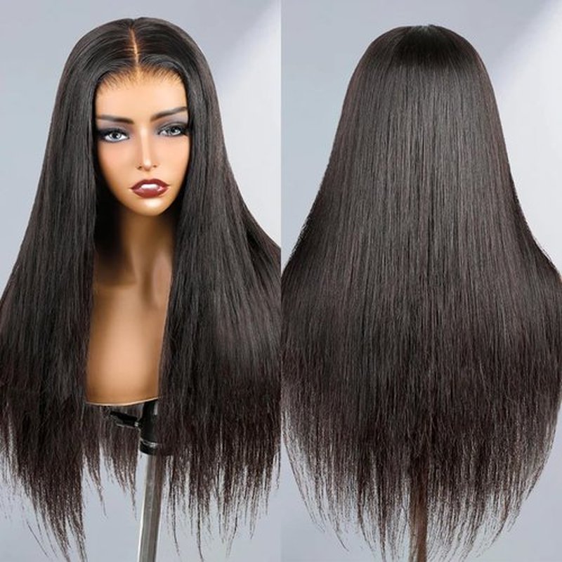 AOFEER 20 Inch Straight Lace Front Wear and Go Glueless Wigs Human Hair Pre Plucked Pre Cut Pre Bleached Knots 7x5 HD Lace Closure Wigs for Women Ready to Wear for Beginner Natural Black Color