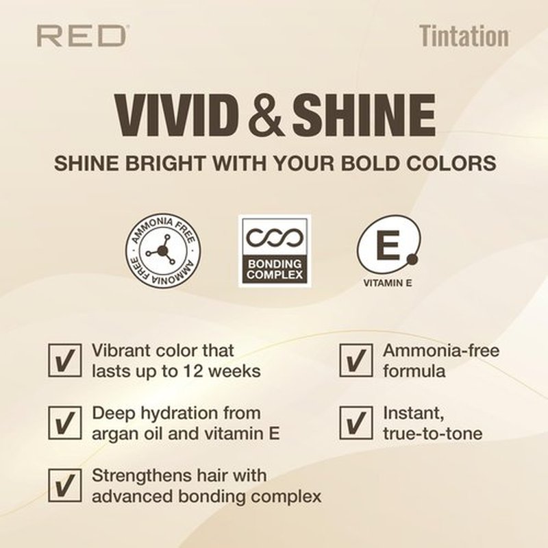 Red by Kiss Tintation Vivid & Shine Permanent Hair Dye – High Lift Formula, Argan Oil Vitamin E, Bonding Complex, Sulfate & Ammonia Free, 100% Gray Coverage, Lasts 12+ Weeks (Red)