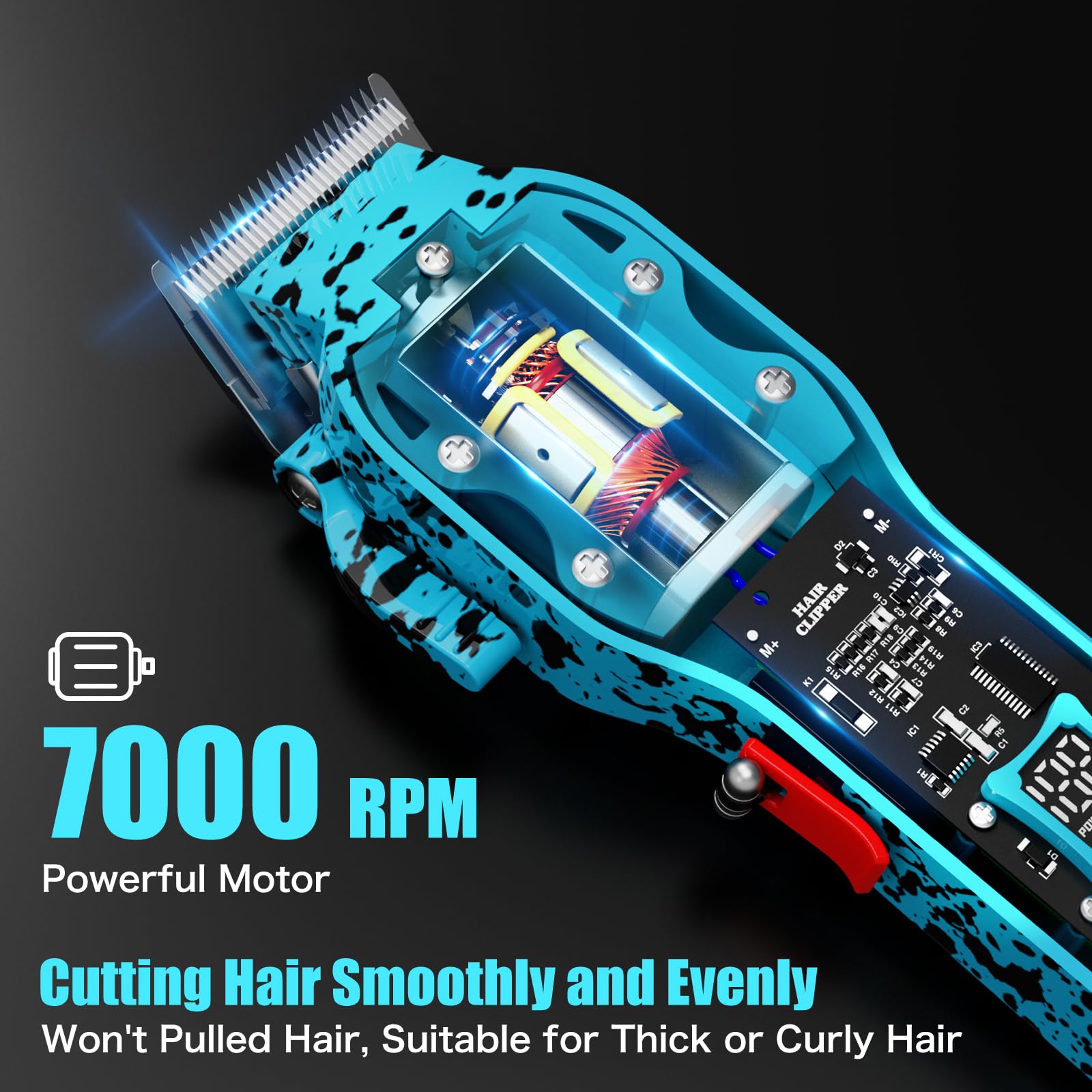 Tuanchuanrp Professional Hair Clippers for Men, Cordless Barber kit for Hair Cutting & Grooming, Hair Clippers and Trimmer Set for Barber Haircut with LED Display, 8 Fade Taper Combs(Blue Set)