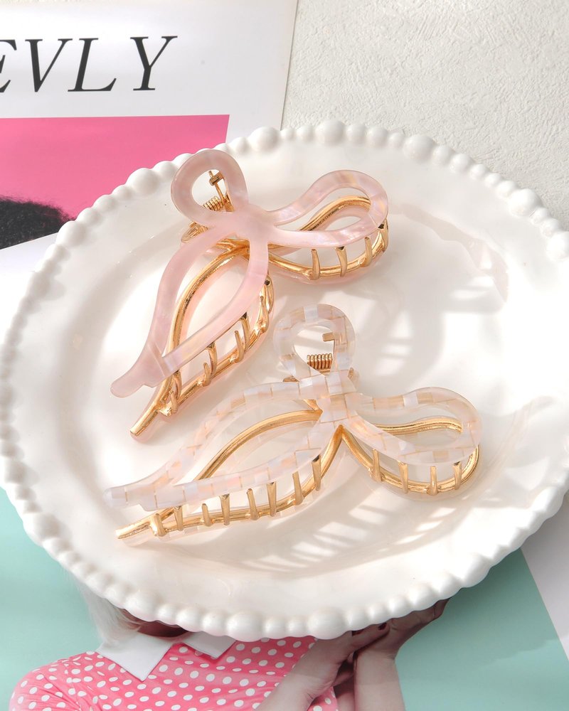 WELROG 2 Pack Metal Bow Claw Clips - Non-Slip Hair Claw Clips for Women,Elegant Large Hair Clip for Thin and Thick Hair (Gold)