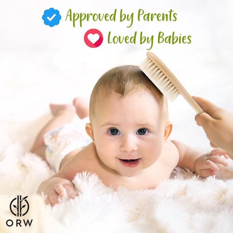 ORW OREN’S Baby Hair Brush - Perfect for Newborn, Toddlers, Infants, Girls & Boys - Beechwood Handle & Goat Hair White Soft Bristle Brush for Gentle Scalp Grooming, Cradle Cap Relief