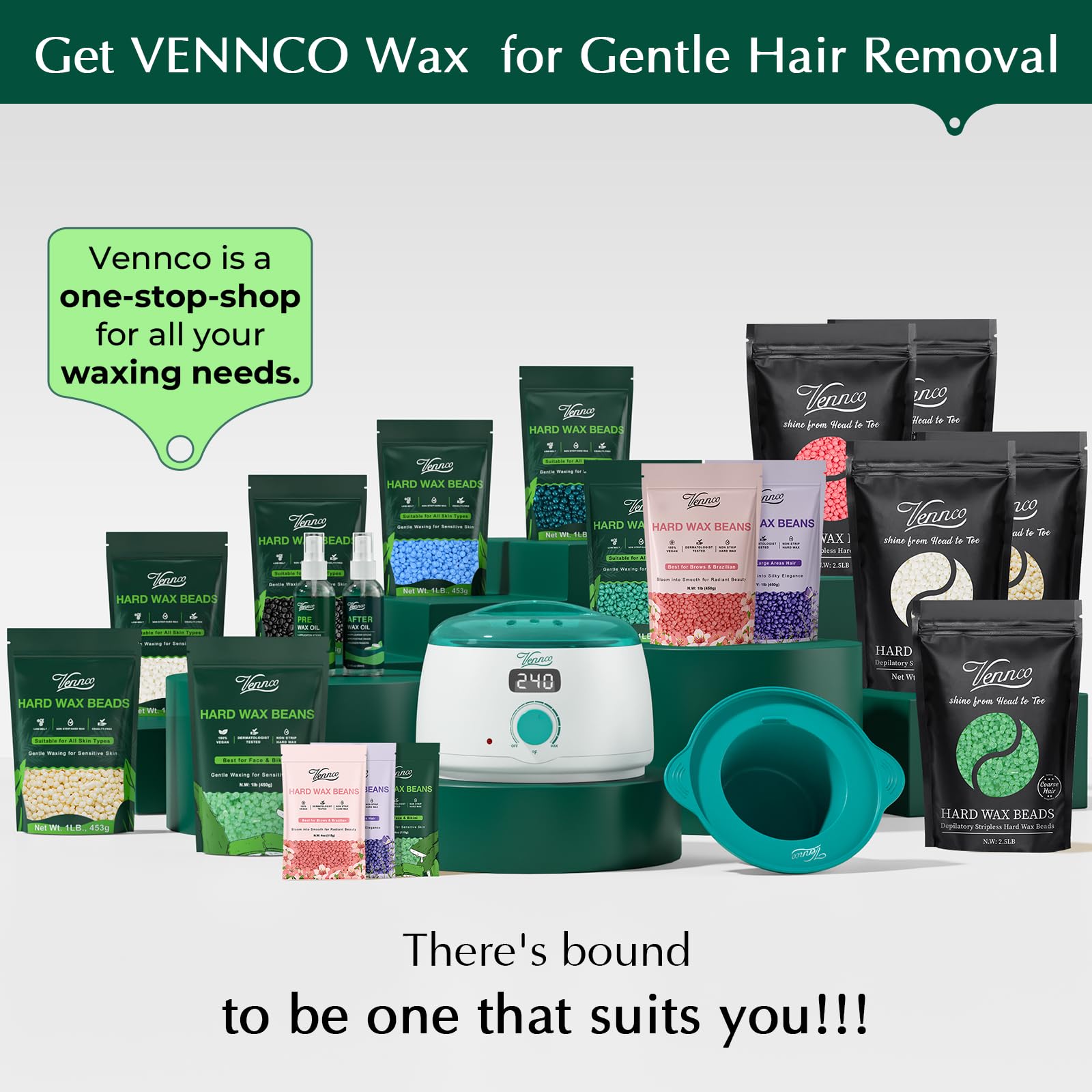 VENNCO 2.5 LB Black Hard Wax Beads for Hair Removal – Stripless Professional Hard Wax for Coarse & Thick Hair, Brazilian & Bikini Waxing, Chest, Back & Full Body Wax Beads for Home & Salon Use