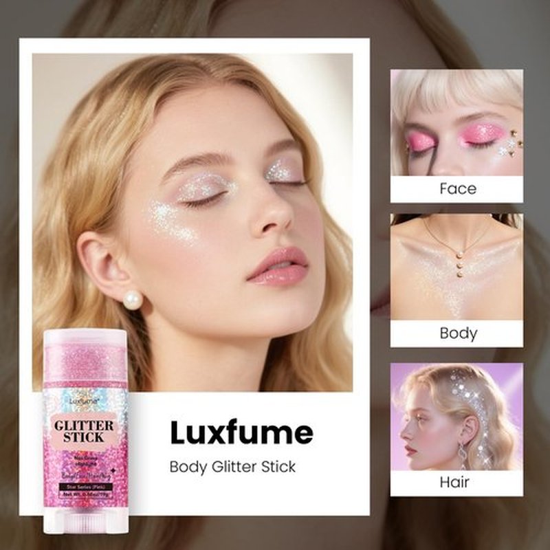 Luxfume Hair Glitter, Pink Glitter Stick for Hair and Body, Hair & Body Sparkle On-The-Go | Singer Concert Music Rave Festival-Ready Shimmer