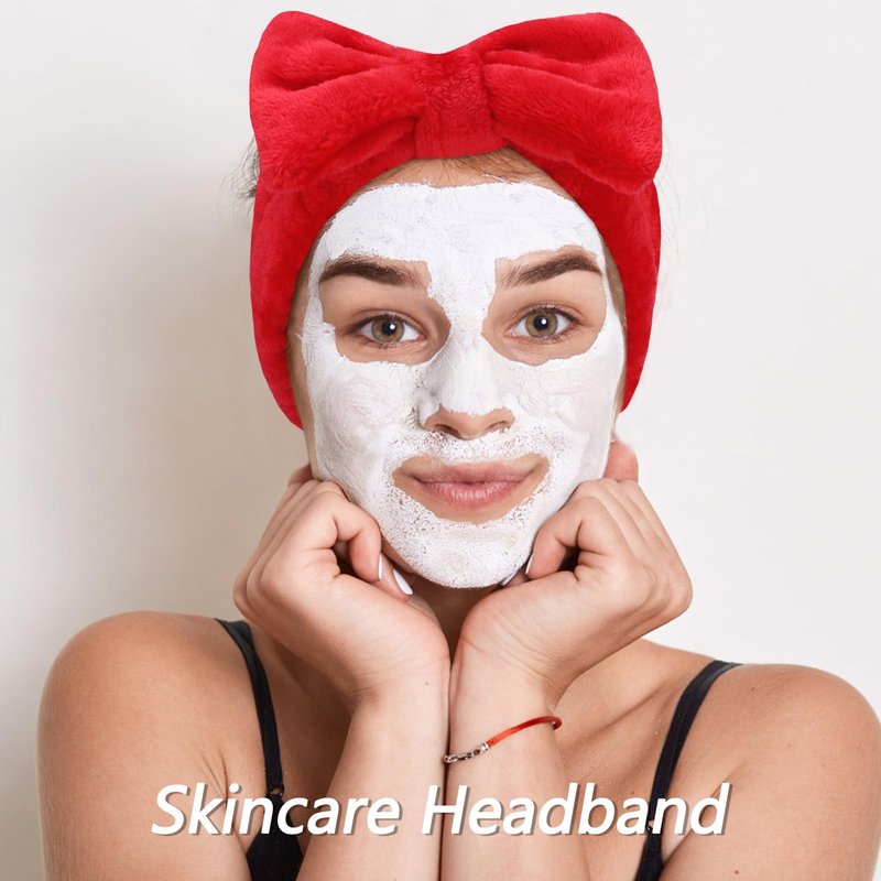 Zaritaffy 16pcs Skincare Headband Set, Headband Set for Face Washing Spa and Makeup, Including 1 Hairband, Wristband, 3 Hair Claw Clips and 10 Hair Ties, with Box, Gift for Women and Girls, Red