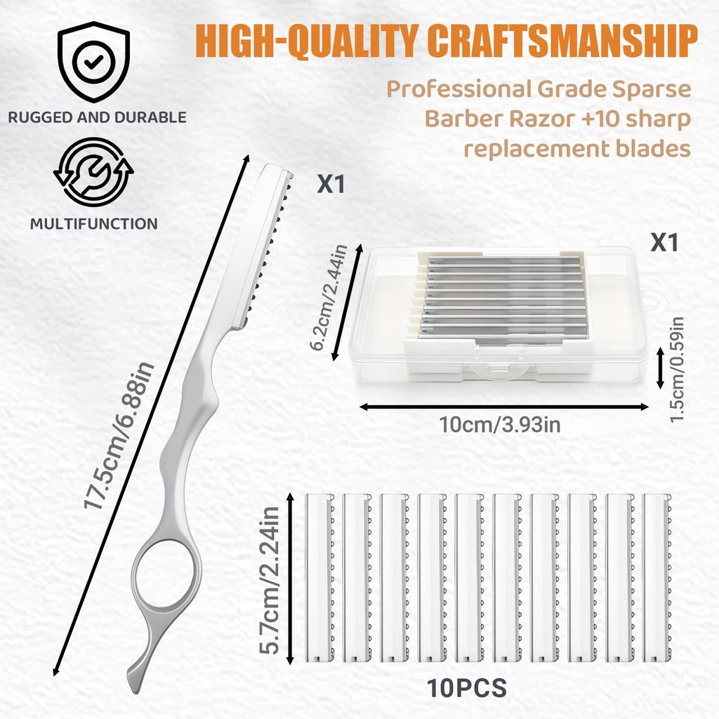 11 Pcs Hair Razors for Cutting Hair Set, Stainless Steel Hairs Thinning Styling Razors with 10 Replacement Blades, Professional Texturizing Hairs Razor Comb for Salon Styling Home Cutting Feathering