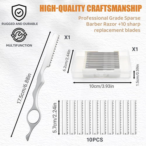 11 Pcs Hair Razors for Cutting Hair Set, Stainless Steel Hairs Thinning Styling Razors with 10 Replacement Blades, Professional Texturizing Hairs Razor Comb for Salon Styling Home Cutting Feathering