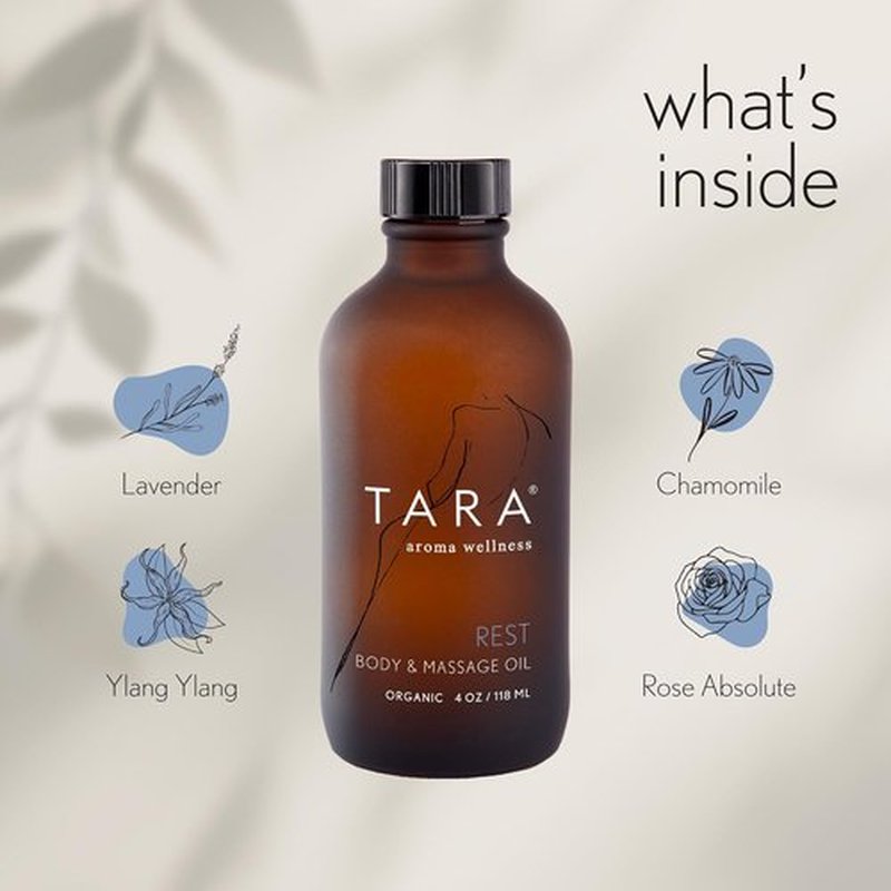 TARA Spa Therapy Body & Massage Oil - Premium Organic Relaxation Blend with Lavender, Chamomile & Sandalwood, 4 oz