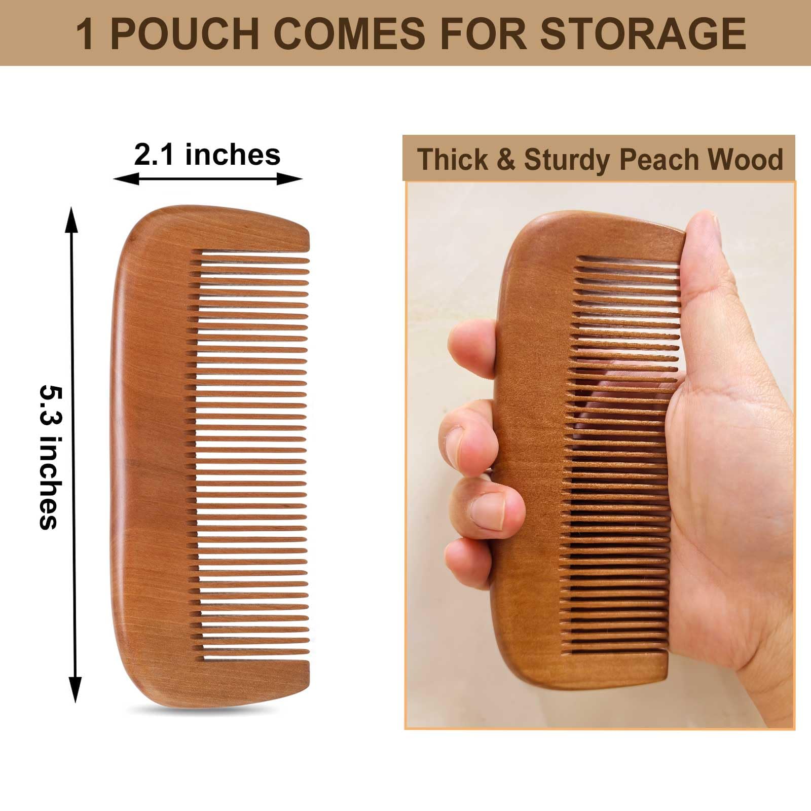 Moreinday Wooden Beard Comb for Men, Fine Tooth Comb - Peachwood