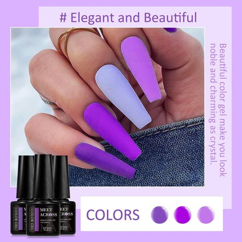 MEET ACROSS Gel Nail Polish Set 8 Colors Gel Polish Set Purple Nude Nail Polish Soak Off LED Nail Art Manicure Holiday Grape Purple Gel Nail Kit Gifts for Women DIY Home Salon