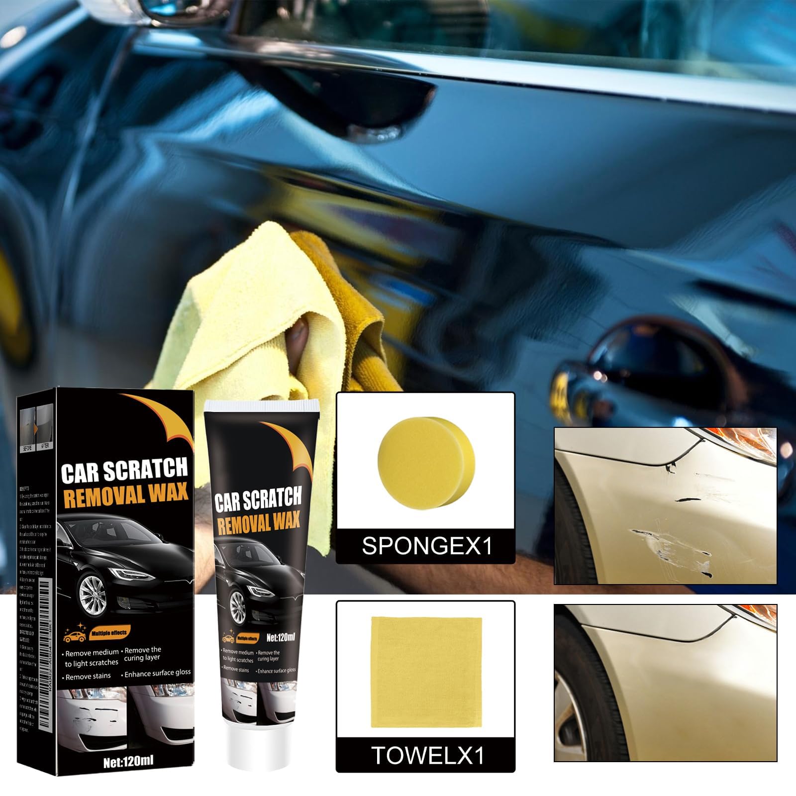2PCS Scratch Remover for Vehicles, 2026 New Car Scratch Removal Wax, Car Scratch Repair Paste Car Scratch Remover Kit, Cars Paint Scratchs Repair Kit with Wipe Sponge