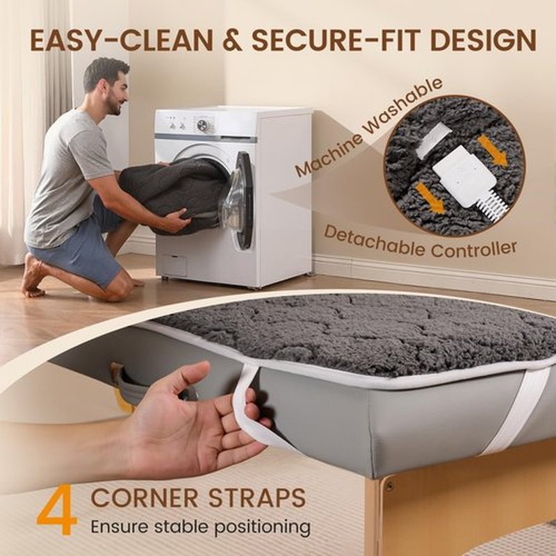 Bearhug Massage Table Warmer - Dual-Zone Heating Pad with 10 Levels & Timer | 30” x 71”, Dark Grey Sherpa Wool, Machine Washable