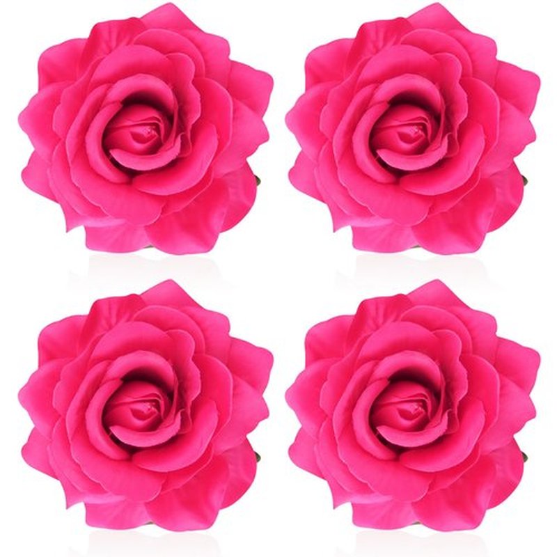 Atoden Hot Pink Rose Hair Clip, Flower Rose Clips for Hair, Hawaiian Floral Hair Pins Alligator Clips Brooch Mexican Decorative Headpieces for Women Girls Bridal Wedding Hair Accessories