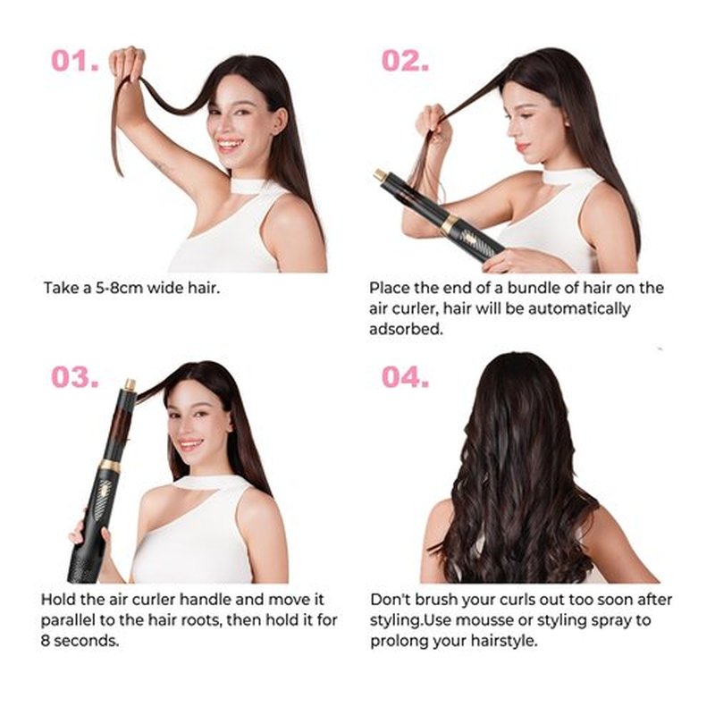 Atopskins 5 in 1 Hair Dryer Brush - Ionic Hot Air Styler for Fast Drying Auto Curling, 3 Heat Settings Blow Dryer, Frizz-Free Shine All Hair Types Hair Styling Tool Gift for Women (Black)