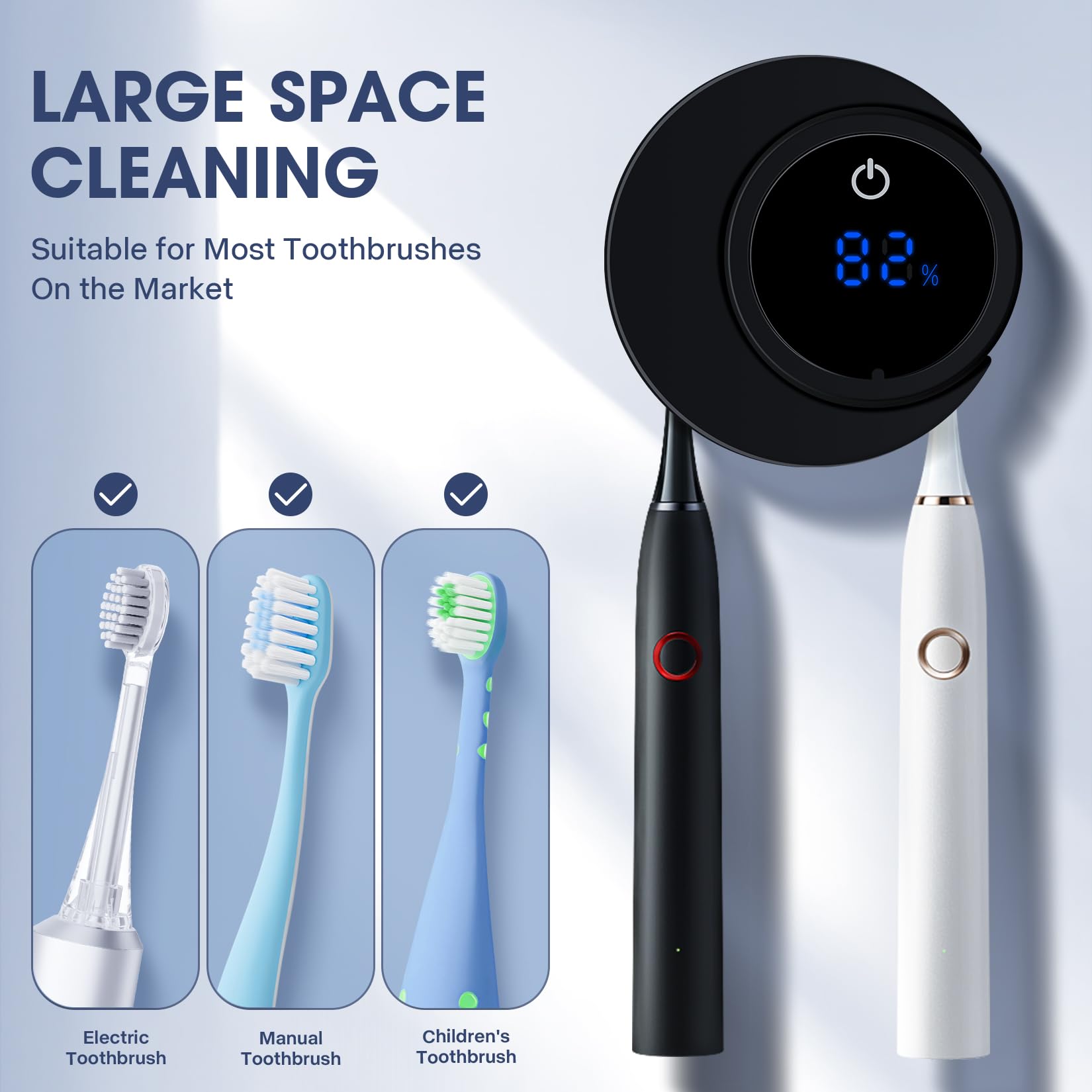 LXIANGN Toothbrush Holders Cleaner & Dryer for Bathroom,Wall Mounted Toothbrush Holder Case with LED Smart Screen,Toothbrush Cleaner with Auto Inductive Open/Close Cover for Home Travel (Black)
