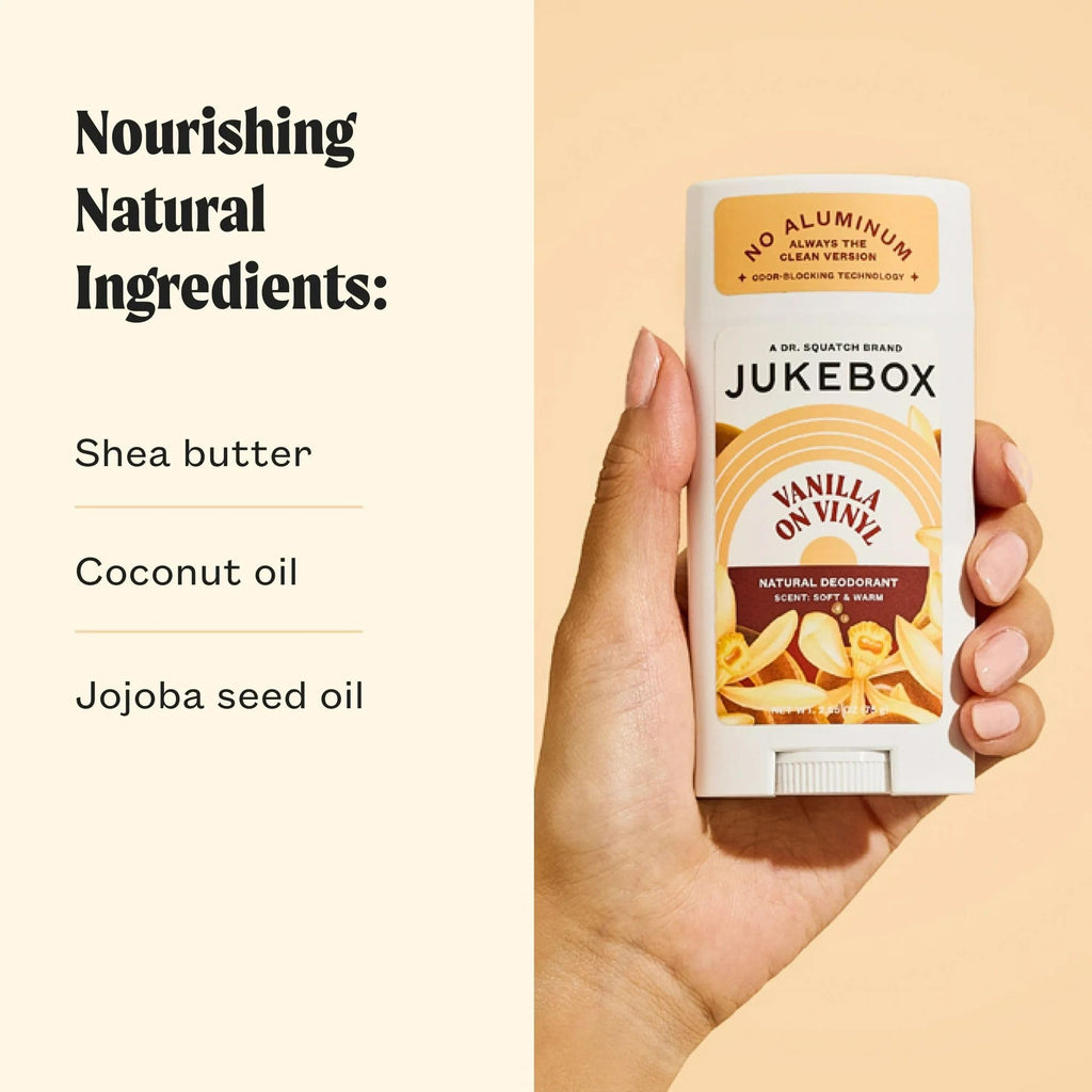 Jukebox Natural Deodorant for Women–Vanilla on Vinyl-Aluminum-Free, No Baking Soda, No Harsh Chemicals, Odor Blocking Technology, Vanilla Bean, Ylang Ylang, Amber-a Dr. Squatch Brand-2.65oz, 3 Pack
