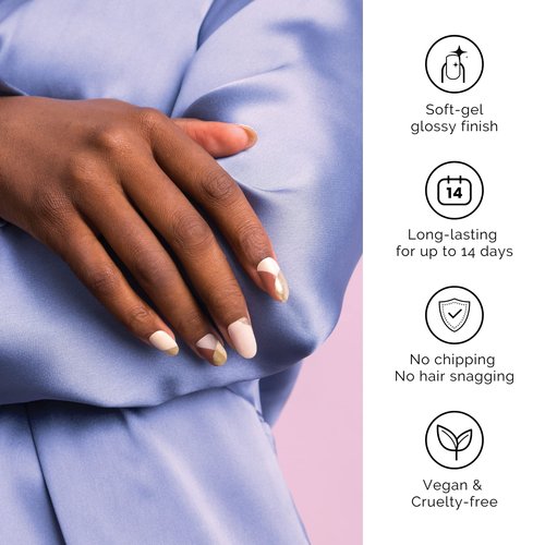 NAILOG Semi Cured Gel Nail Strips, 20Pcs Nude Pink Gold Lasting Gel Nail Stickers, Salon Quality Easy Apply & Remove Works with Any UV/LED Nail Lamps, Belle Epoque