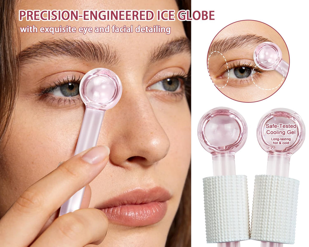 SportEmblema Ice Globes for Face & Eyes,Facials Cold Roller Cooling Globes for Skin Tightening & Anti-Aging Reusable Ice Facial Roller for Reduction of Puffiness & Wrinkles Dark Circles,Headaches-Pink