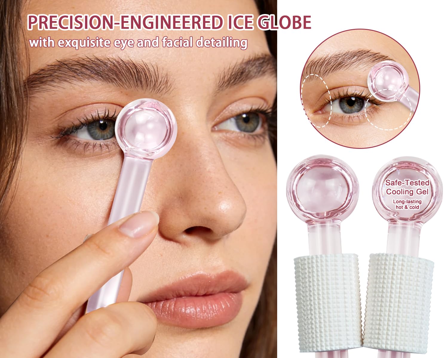SportEmblema Ice Globes for Face & Eyes,Facials Cold Roller Cooling Globes for Skin Tightening & Anti-Aging Reusable Ice Facial Roller for Reduction of Puffiness & Wrinkles Dark Circles,Headaches-Pink