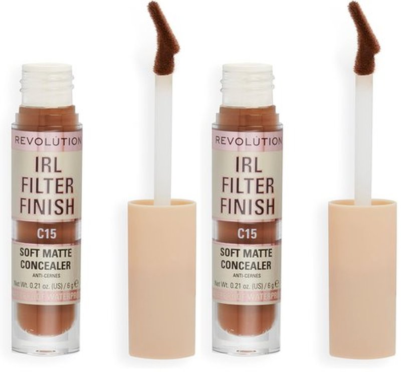 Revolution, IRL Filter Finish Concealer, Full Coverage, Oil-Free, Long-Lasting & Lightweight Formula, Infused with Hyaluronic Acid, Vegan & Cruelty-Free, C15, 0.21 oz (Pack of 2)