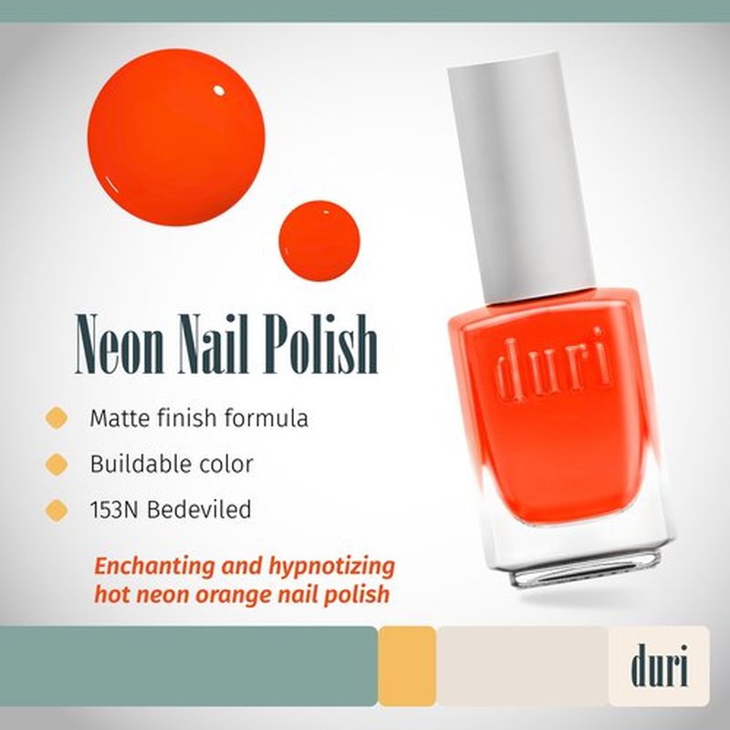duri 153N Bedeviled Nail Polish, Neon Orange, Matte Finish, Fast Drying, Lasting, 0.45 Fl Oz