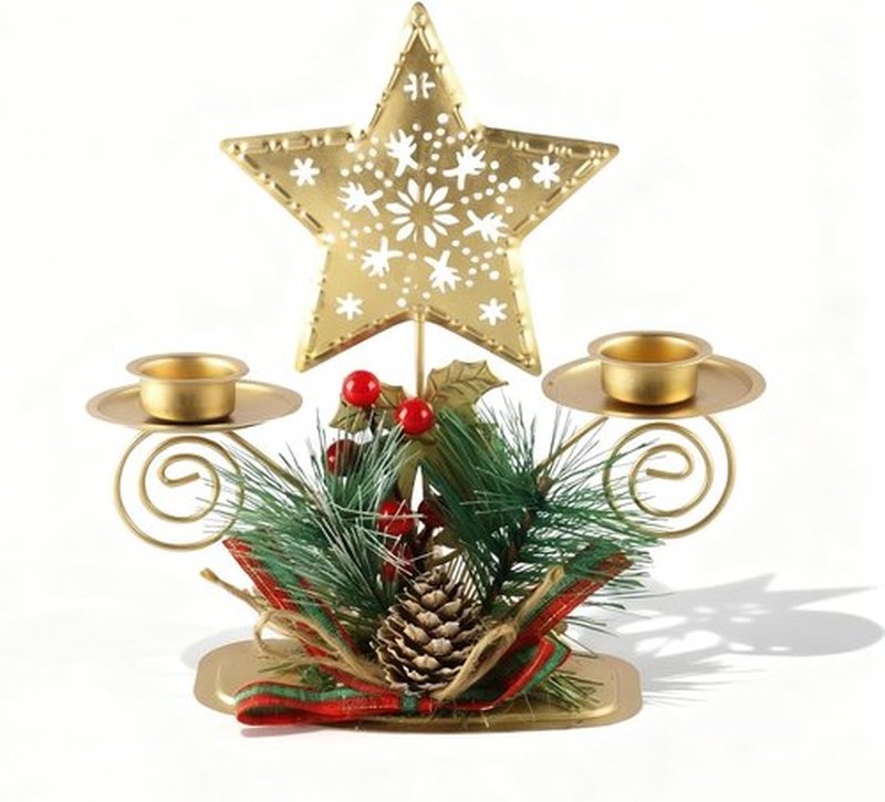 Regine Switzerland Christmas Tea Light Candle Holders - Artificial Berries & Pine Cones | Festive Table Centerpiece